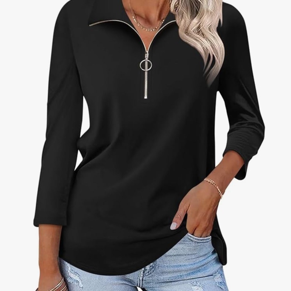 New-Black Top with Silver Zipper